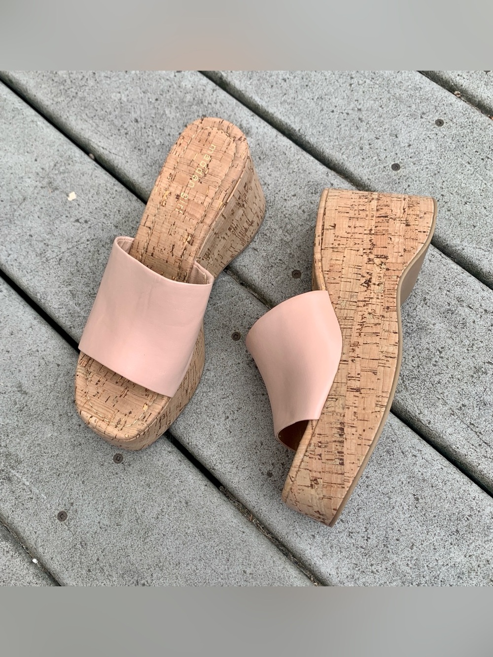 NWT Cork Wedge Slide Sandals | Blush Pink Platform Slides